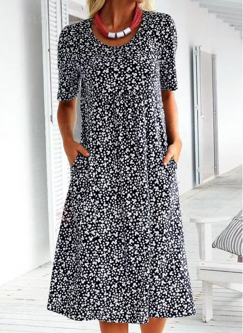 ND | Alexandra - Robe à fleurs décontractée pour femme avec décolleté en U