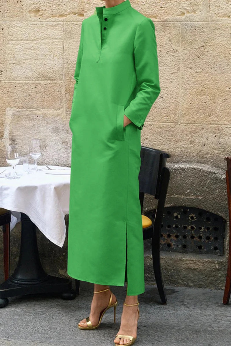 EP | Casual solide sac col mandarin robes à manches longues(3 couleurs)