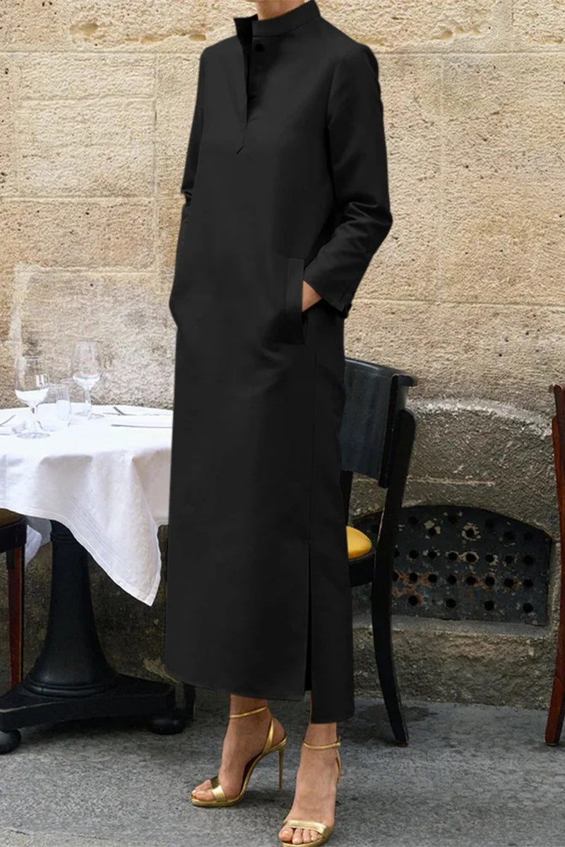 EP | Casual solide sac col mandarin robes à manches longues(3 couleurs)
