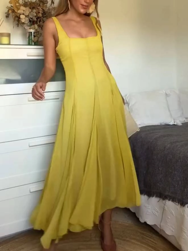 EP | Robe longue tendance avec encolure carrée et bretelles pour un look décontracté chic