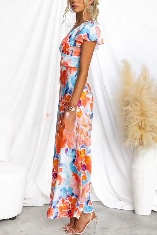 EP | Robe longue à imprimé floral et manches courtes idéale pour les sorties et les journées élégantes