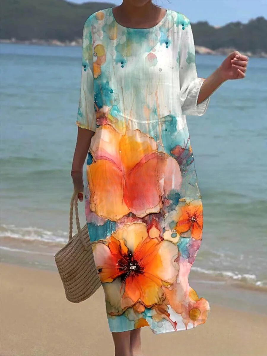 EP | Robe longue élégante à col rond et motif floral