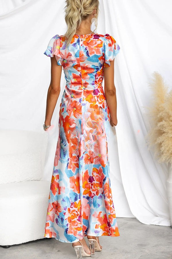 EP | Robe longue à imprimé floral et manches courtes idéale pour les sorties et les journées élégantes