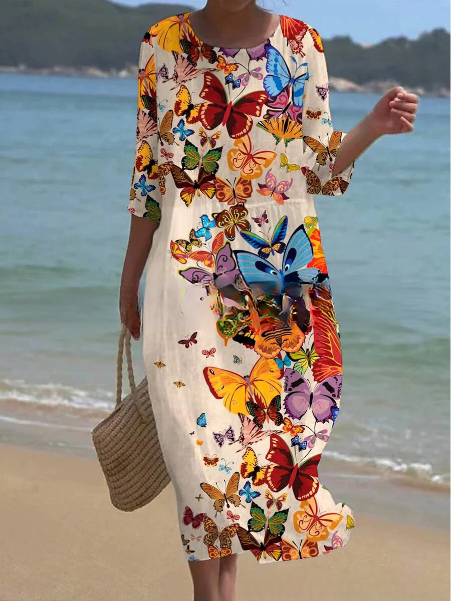 EP | Robe longue élégante à col rond et motif floral