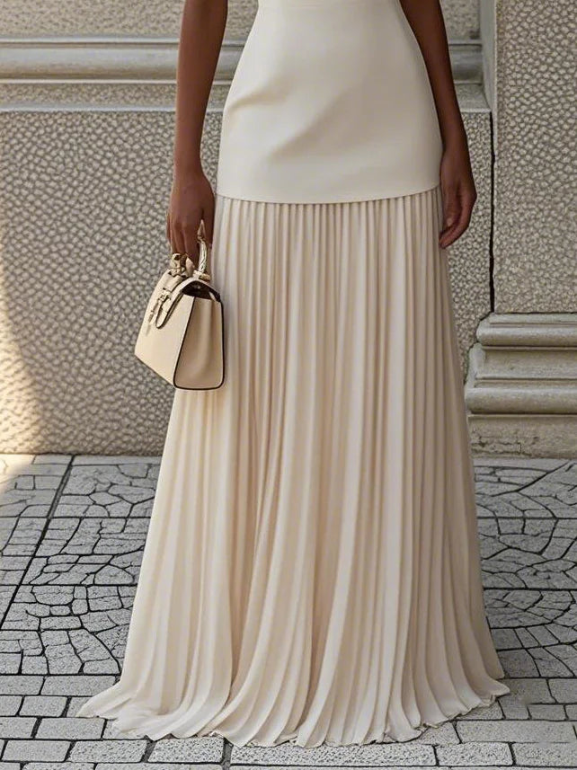 EP | Robe longue sans manches à encolure droite et jupe plissée élégante