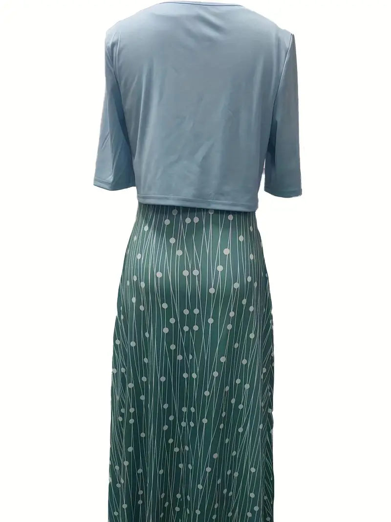 EP | ensemble élégant de robe à fleurs deux pièces avec crop top uni et robe à col rond