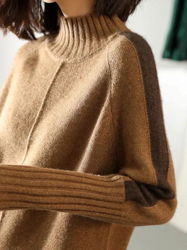 EP | Robe pull à demi-col montant, manches longues et couleurs contrastées, style ample pour une élégance décontractée