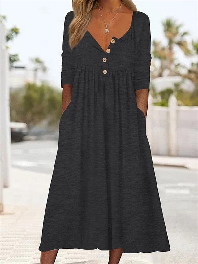 ND | Robe midi décolleté en V avec poche volantée pour femme