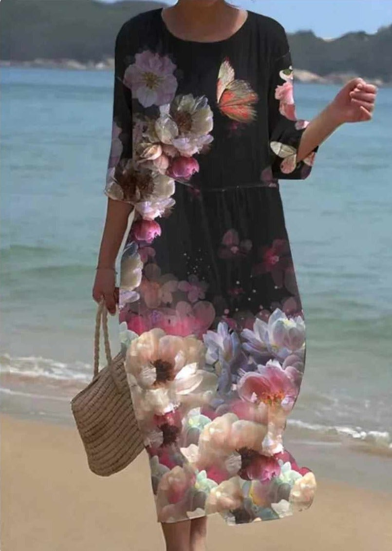 EP | Robe longue élégante à col rond et motif floral