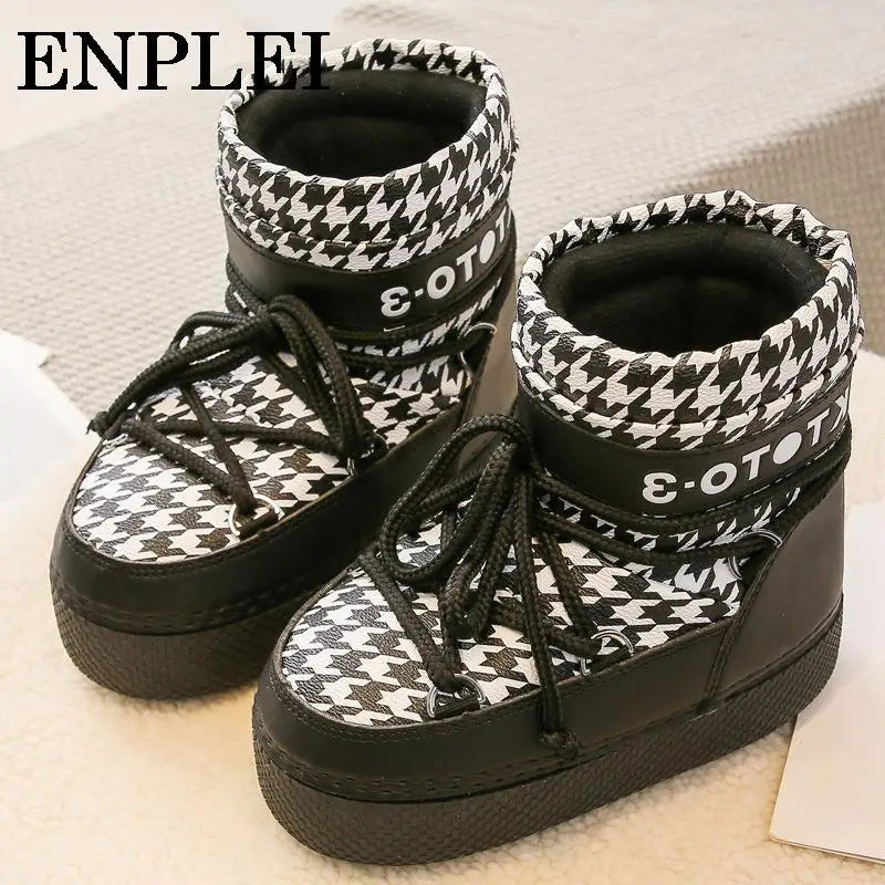 Ankle Boots Women Winter Genuine Leather Waterproof Platform Snow Boots For Warm Plush Non Slip Cotton Padded Shoes Size 34-41