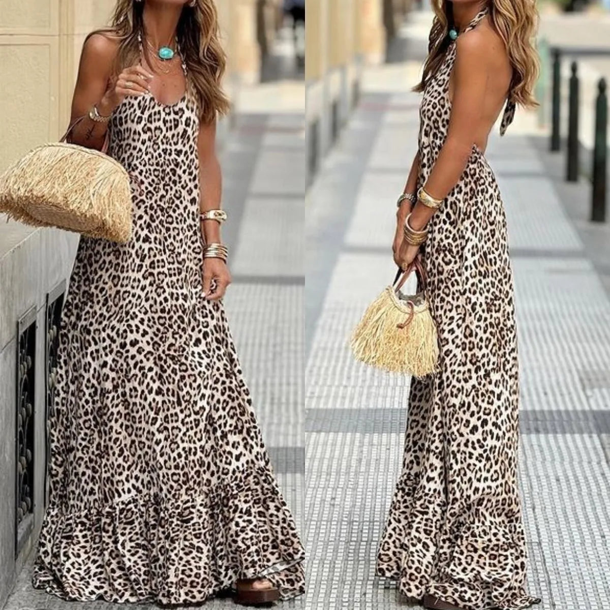 EP | Robe longue chic avec imprimé léopard et décolleté en V