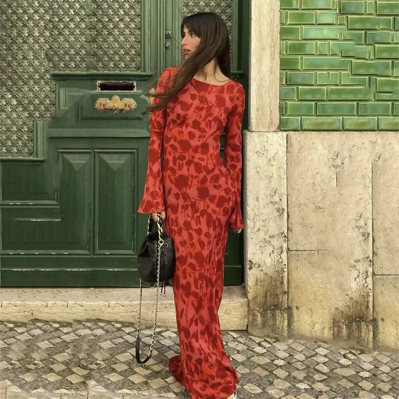 EP | Robe longue chic à imprimé floral et manches longues
