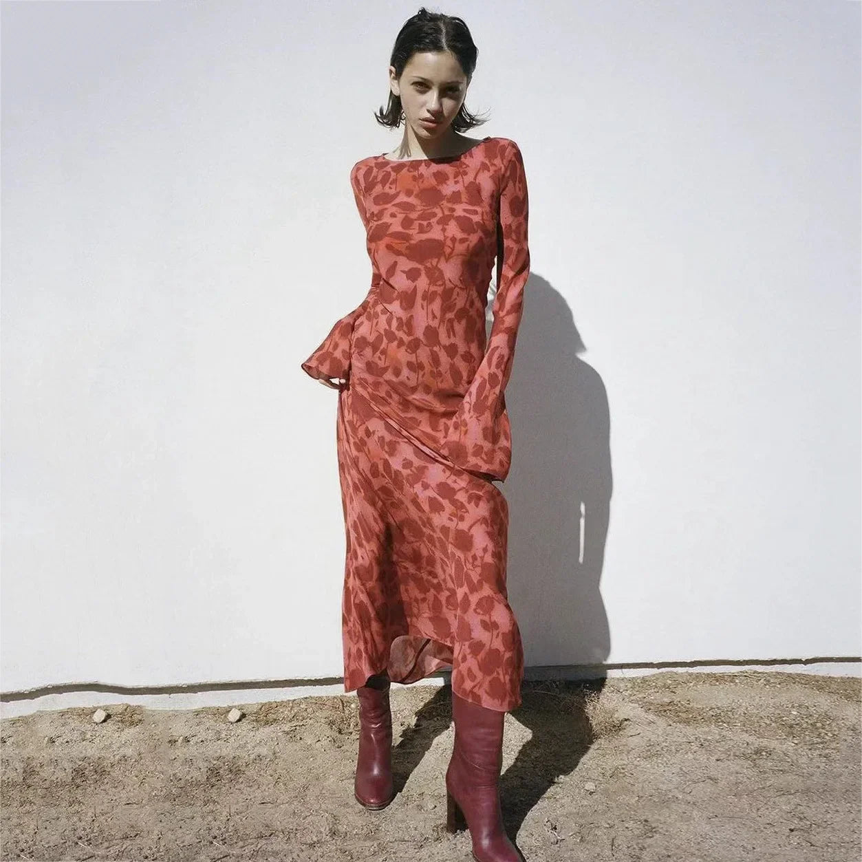 EP | Robe longue chic à imprimé floral et manches longues