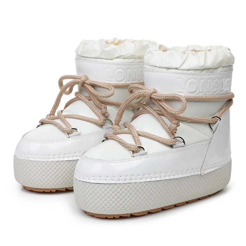 Ankle Boots Women Winter Genuine Leather Waterproof Platform Snow Boots For Warm Plush Non Slip Cotton Padded Shoes Size 34-41