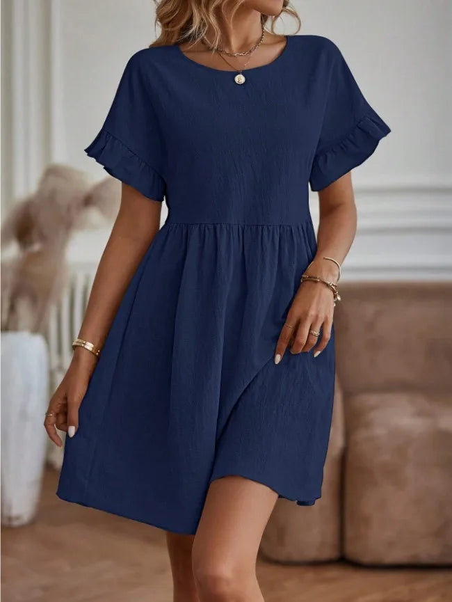 EP | Women's Loose Stylish Short Sleeve Mini Dress with Ruffles