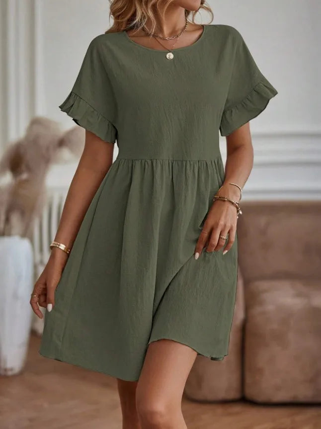 EP | Women's Loose Stylish Short Sleeve Mini Dress with Ruffles