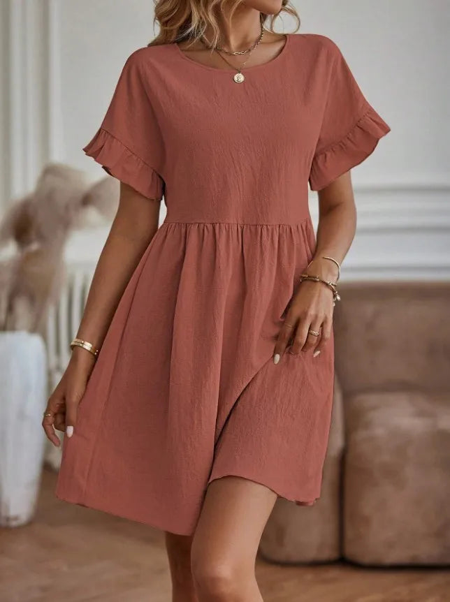 EP | Women's Loose Stylish Short Sleeve Mini Dress with Ruffles