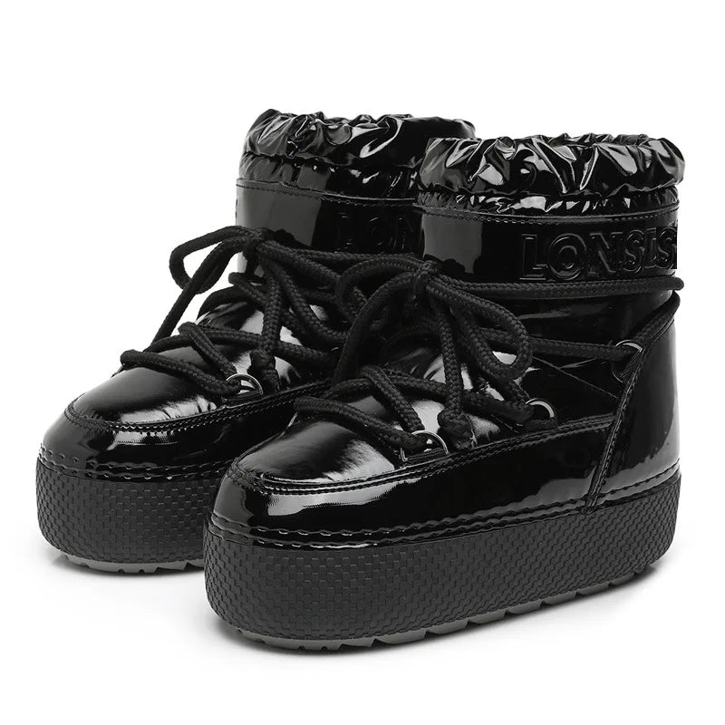 Ankle Boots Women Winter Genuine Leather Waterproof Platform Snow Boots For Warm Plush Non Slip Cotton Padded Shoes Size 34-41