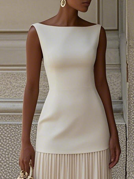 EP | Robe longue sans manches à encolure droite et jupe plissée élégante