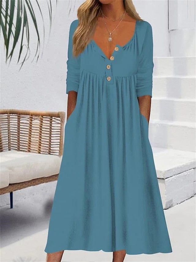 ND | Robe midi décolleté en V avec poche volantée pour femme