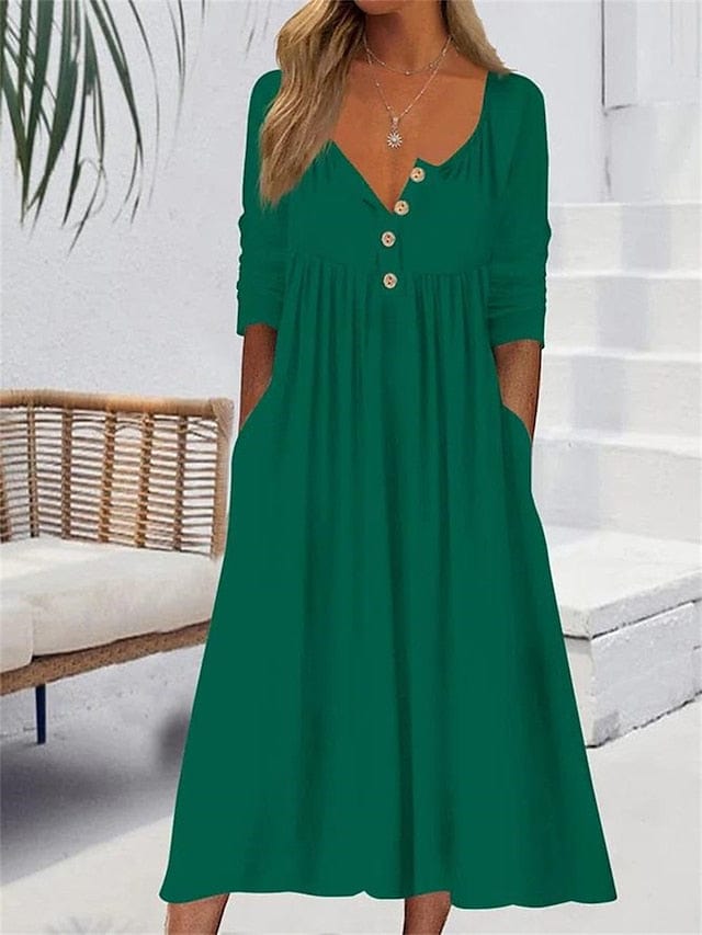 ND | Robe midi décolleté en V avec poche volantée pour femme