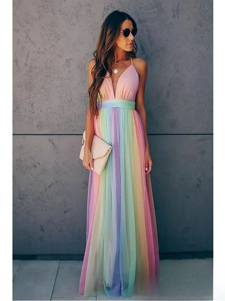 EP | robe longue fluide pour femmes avec décolleté plongeant tendance