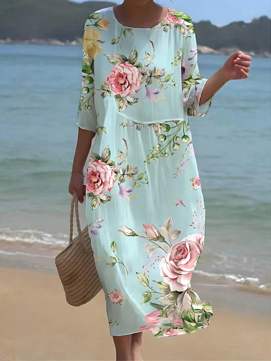 EP | Robe longue élégante à col rond et motif floral