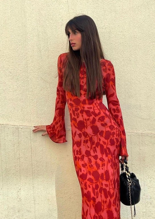 EP | Robe longue chic à imprimé floral et manches longues