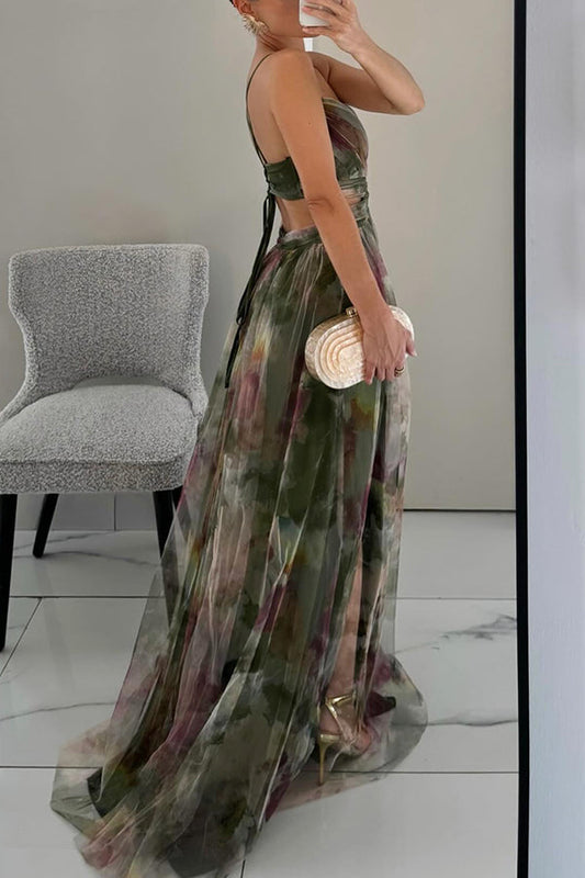 EP | Robe longue élégante avec imprimé et laçage raffiné pour un look chic