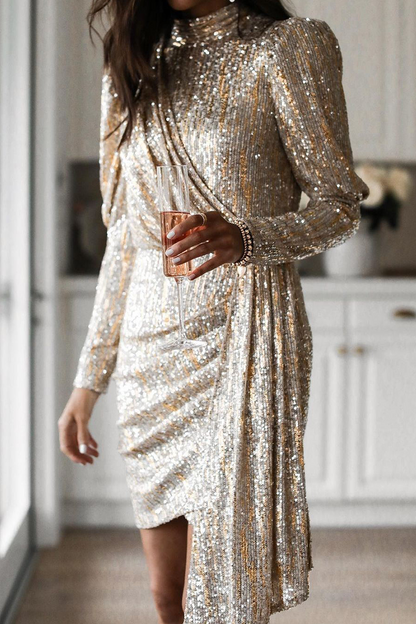 EP | Casual solides paillettes col roulé robes jupe crayon