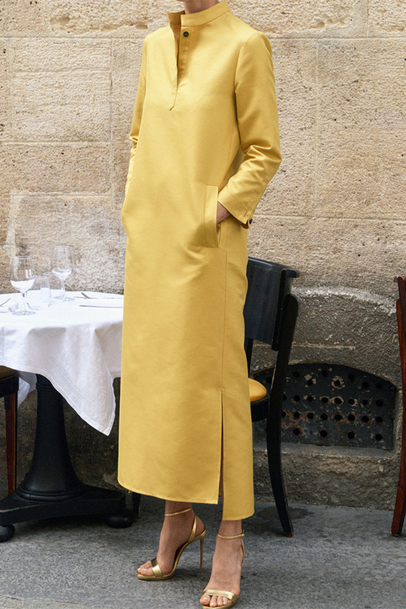EP | Casual solide sac col mandarin robes à manches longues(3 couleurs)
