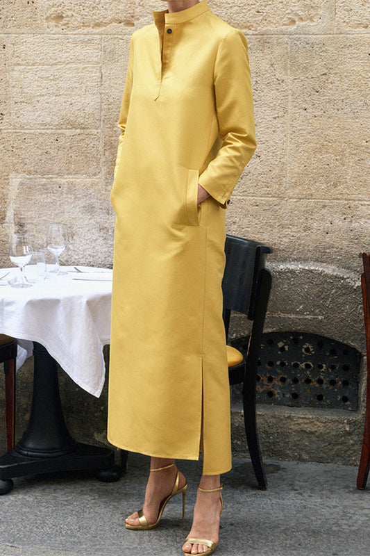EP | Casual solide sac col mandarin robes à manches longues(3 couleurs)