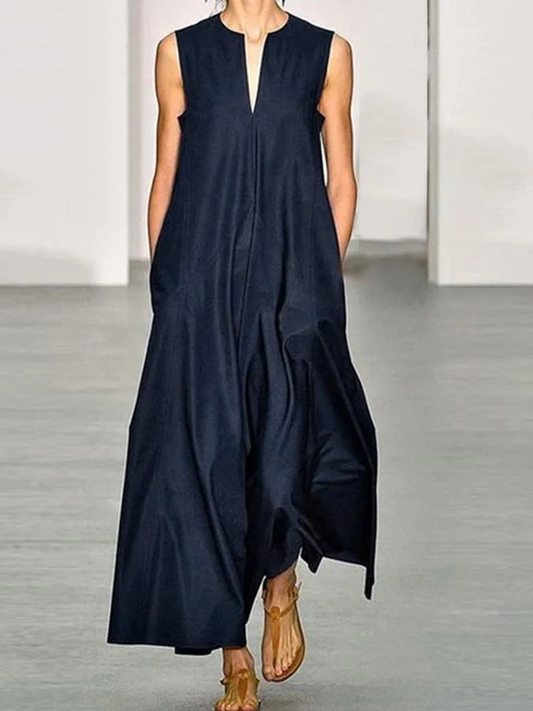 EP | Robe longue sans manches unie avec décolleté en V à la mode pour femmes