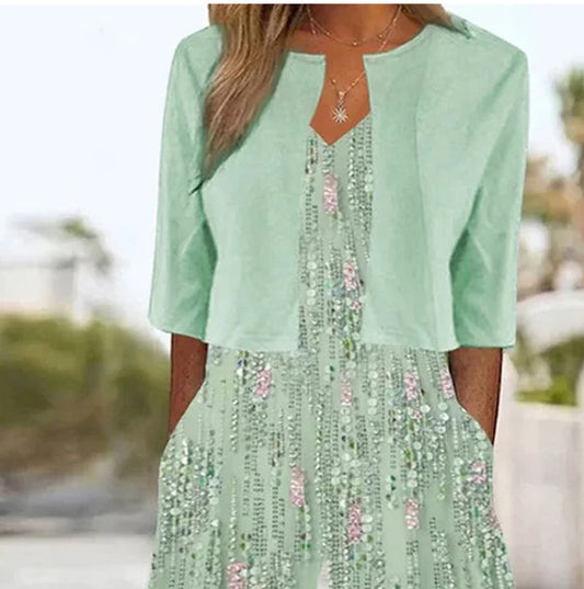 EP | Jumpsuit vert jeune col en V avec veste