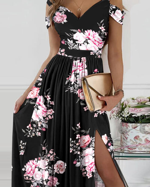 EP | Cool Shoulder Maxi-robe à fentes hautes et imprimé floral