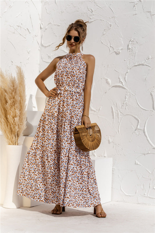 EP | Robe longue avec encolure nouée et imprimé à pois multicolore