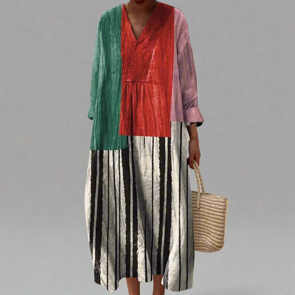 EP | robe maxi en coton rayé colorblock