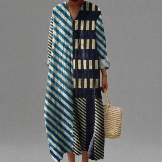 EP | Robe midi moderne rayée en patchwork