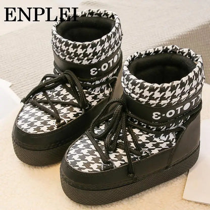 Ankle Boots Women Winter Genuine Leather Waterproof Platform Snow Boots For Warm Plush Non Slip Cotton Padded Shoes Size 34-41