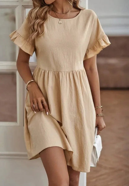 EP | Women's Loose Stylish Short Sleeve Mini Dress with Ruffles
