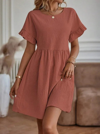 EP | Women's Loose Stylish Short Sleeve Mini Dress with Ruffles