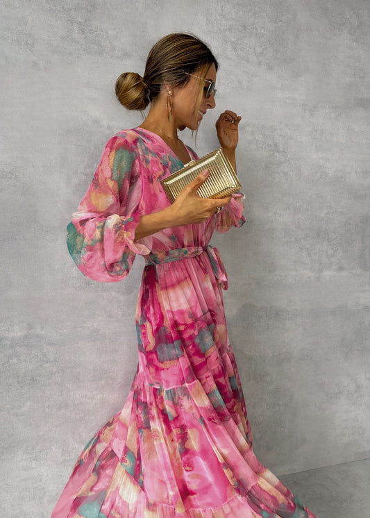 EP | Maxi-robe rose doux à manches longues