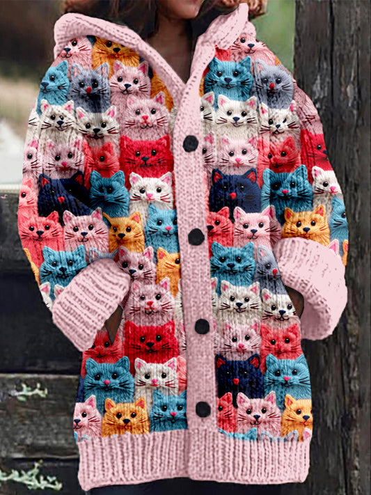 ND | Manteau tricoté avec patte de boutonnage et imprimé chat fantaisie