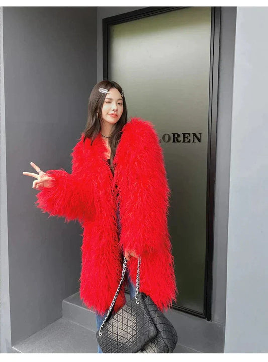 EP | Manteau rouge en fausse fourrure