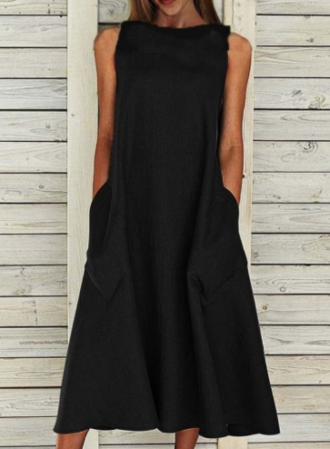 EP | ample, simple, unie, sans manches, dos en V, robe longue ample