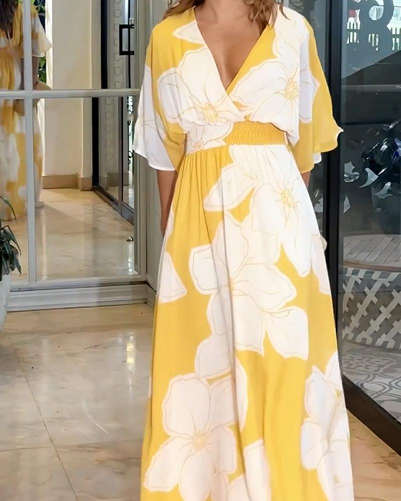 EP | Robe longue à fleurs et manches chauve-souris