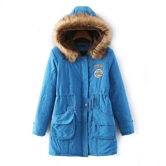 EP | manteau parka coupe longue, col en fourrure et capuche en coton